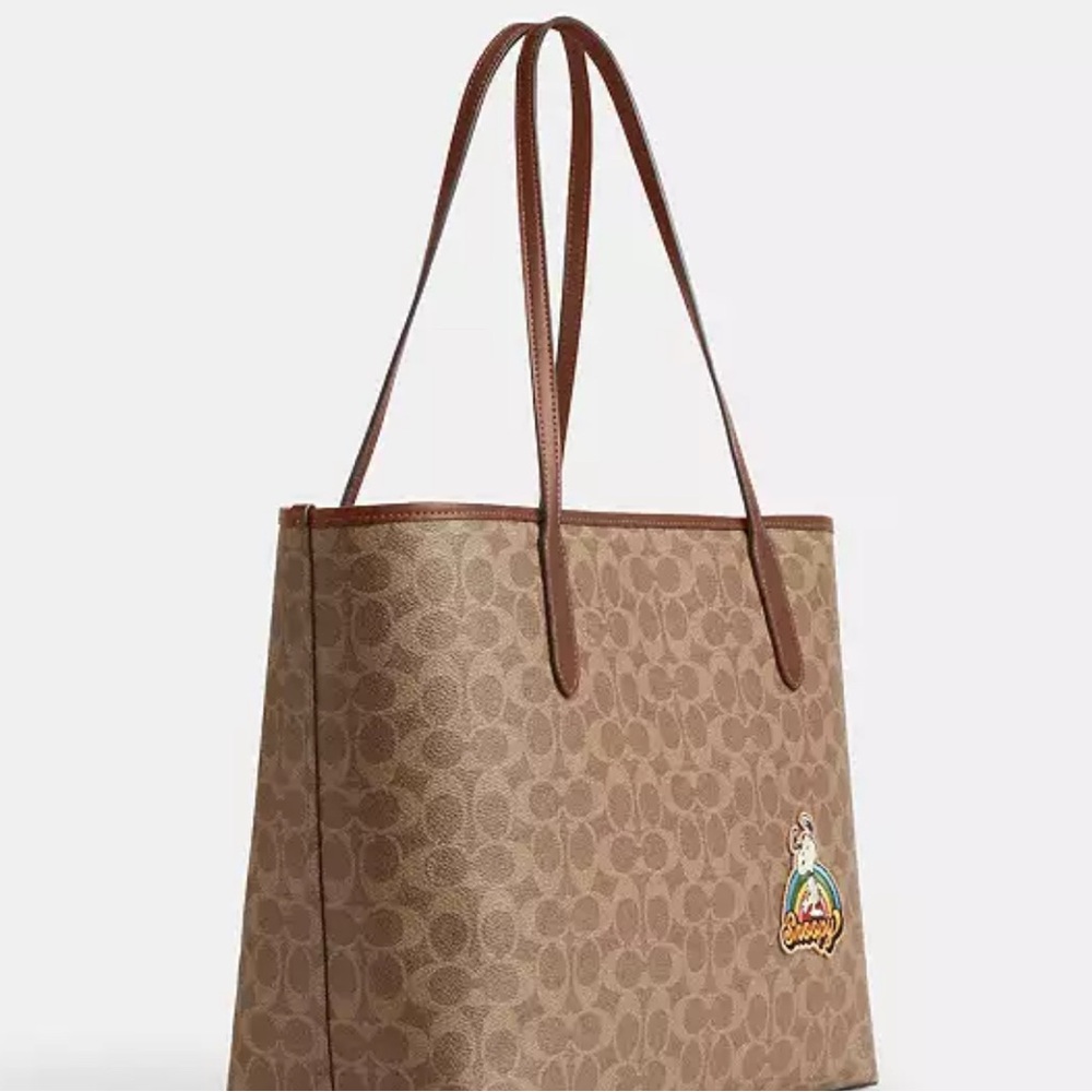 Coach Tan Tote Bag with Snoopy Patches - Picture 4 of 6